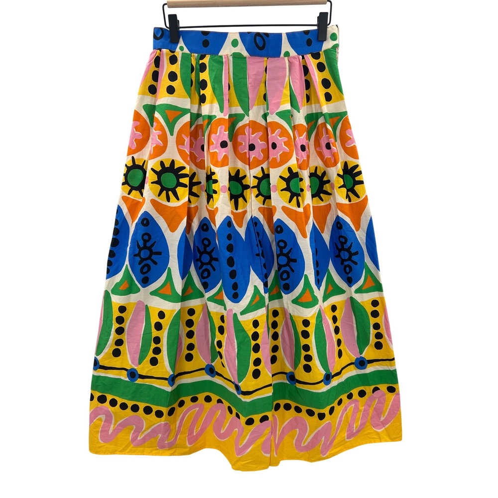 Zara Womens Multicolor Resort Geometric Print Pleated Midi Skirt M Blogger Fave - Picture 3 of 7